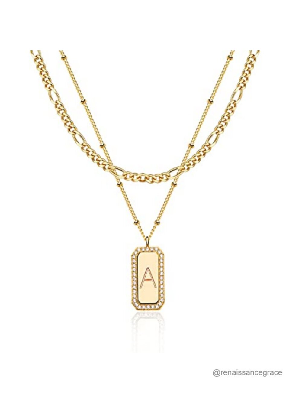 14K Gold Plated Initial Necklace Layered Figaro Chain Choker Dainty Letter